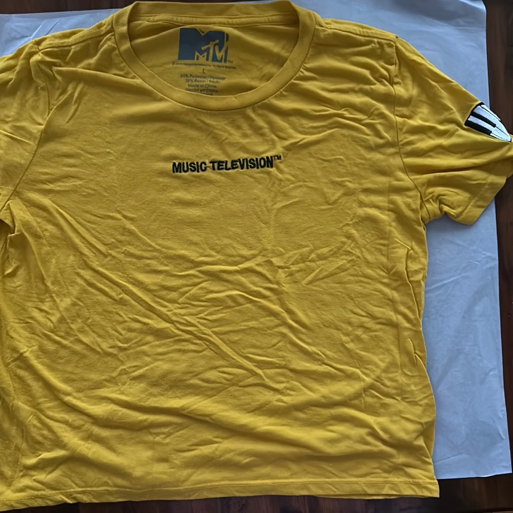 Mustard Yellow MTV Short Sleeve Tee with Piano MTV Logo Patch